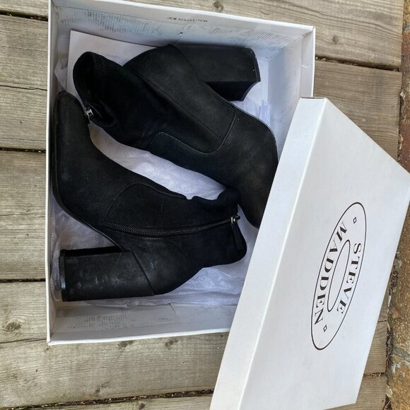 Vintage Steve Madden TATEE Black Block Heel Ankle Booties Size 6.5 - Picture 5 of 14